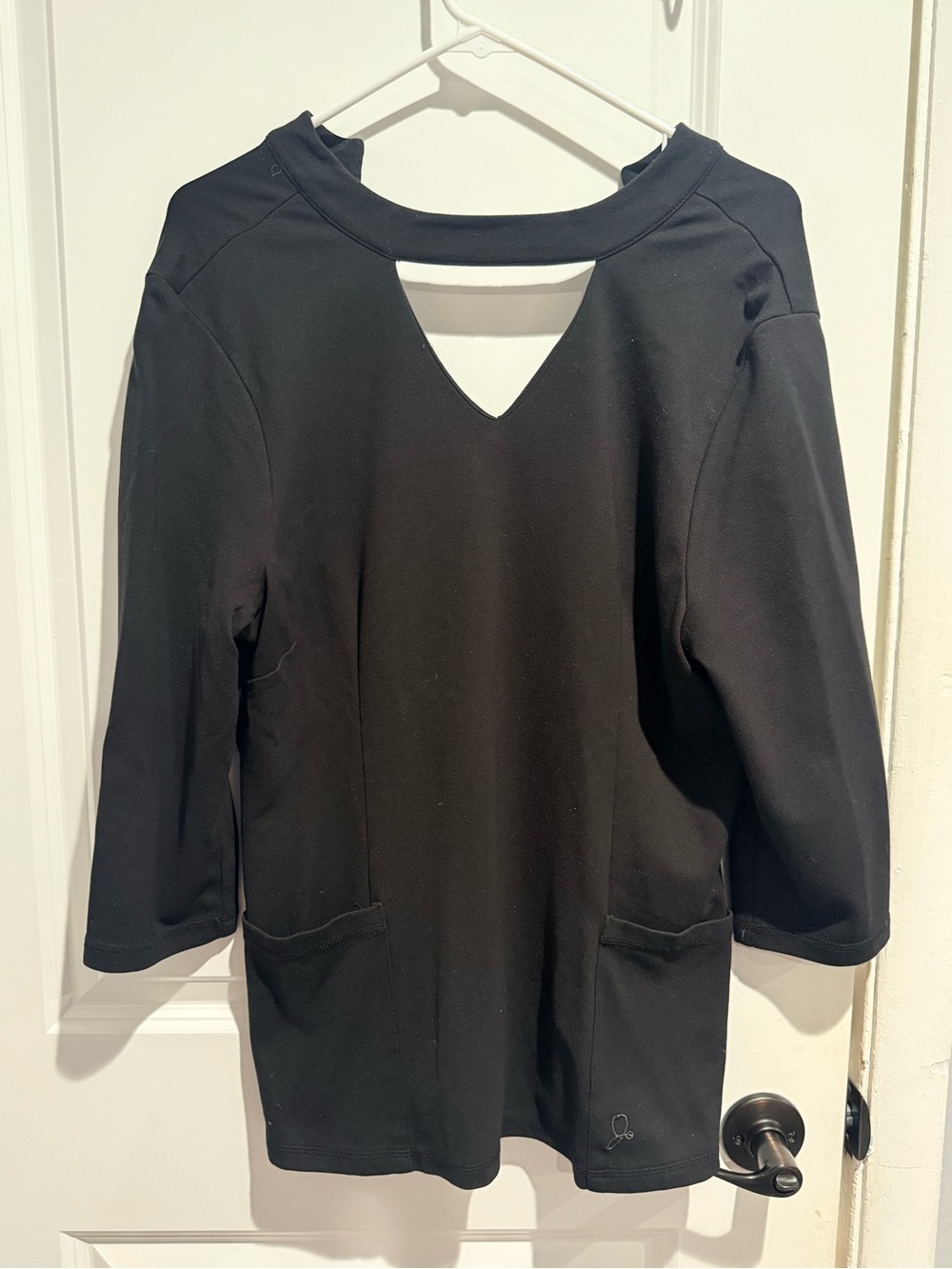 Jaanuu Black Mock Neck Keyhole 3/4-Sleeve Tunic Scrub Top - XL